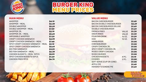 Burger King does not have a dollar menu right now. However, they do have cheap value items that are just above a dollar, including: 1. Chicken Nuggets (10 Pc.) 2. Spicy Chicken Nuggets (10 Pc.) 3. Jalepeno Cheddar Bites (4 Pc.) 4. Soft Serve cup See more